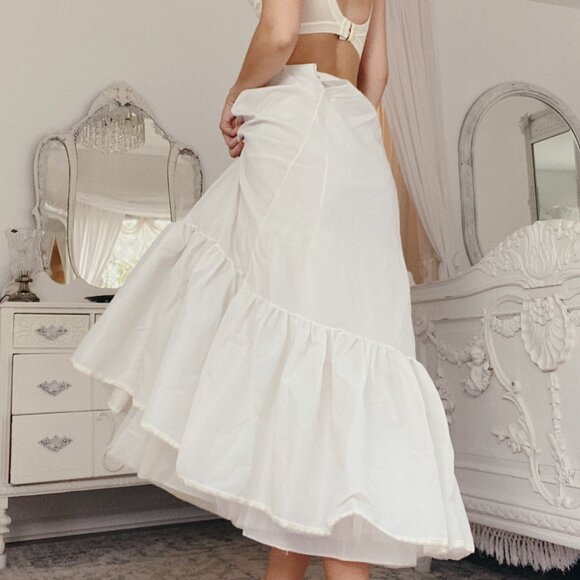 Vintage 1950's White Lace Crinoline Petticoat Ruffle High Waist Maxi Skirt - Picture 8 of 10